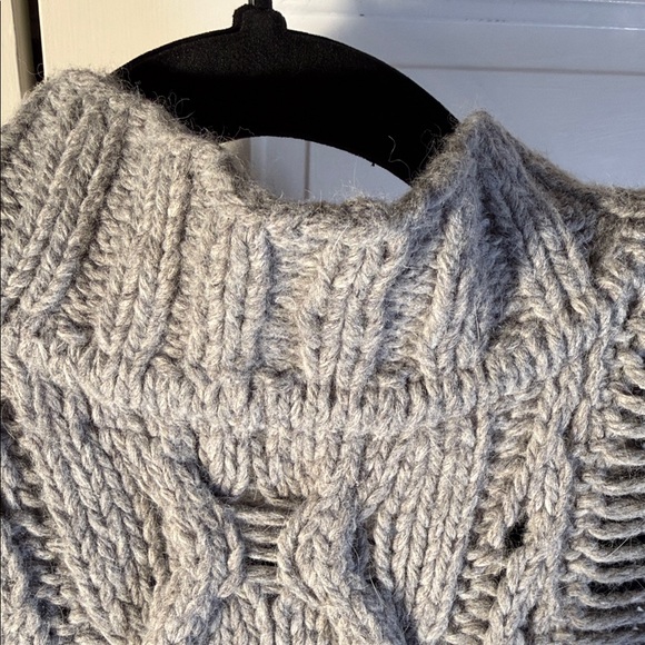 Anthro Sleeping On Snow Cable Knit Tie Side Poncho Cardigan Angora Wool OS - Picture 10 of 11